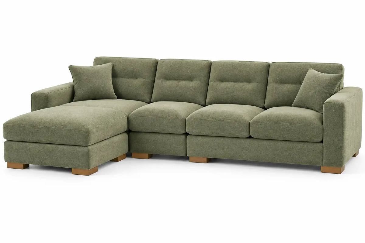 Canapé d'angle à méridienne gauche et coussins séparés, vert