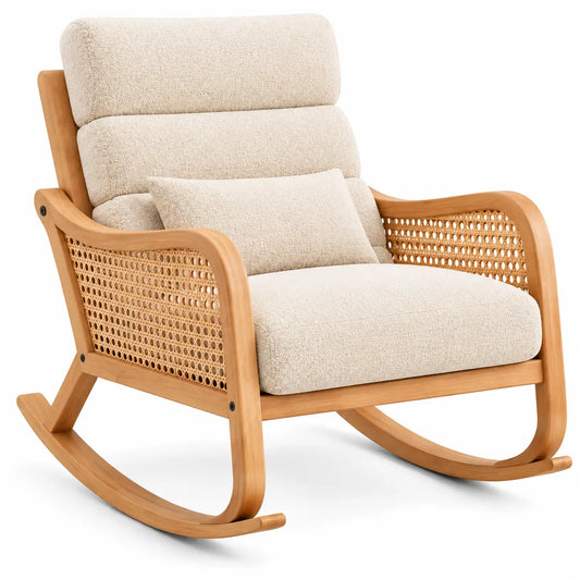 Fauteuil à bascule à côtés ajourés et dossier rembourré, beige