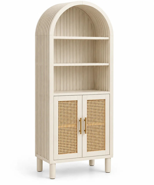 Bibliothèque étroite cintrée à portes ajourées et fond rainuré, blanc