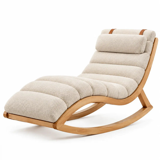 Chaise longue à bascule et dossier rembourré segmenté, beige