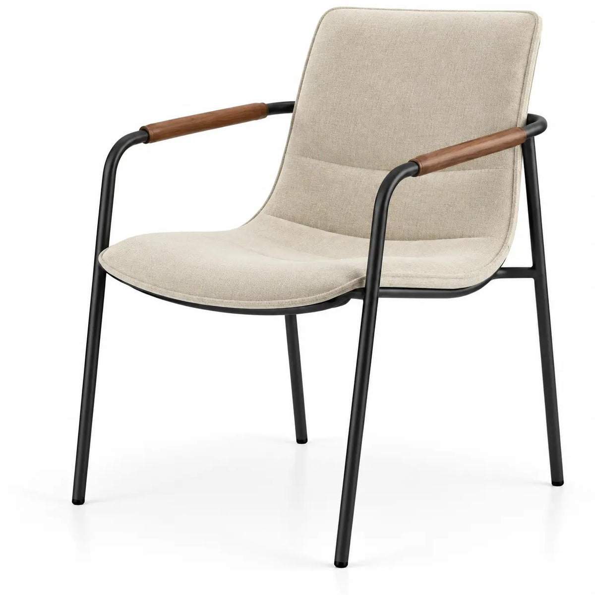 Chaise à accoudoirs fins et assise rembourrée, beige et noir