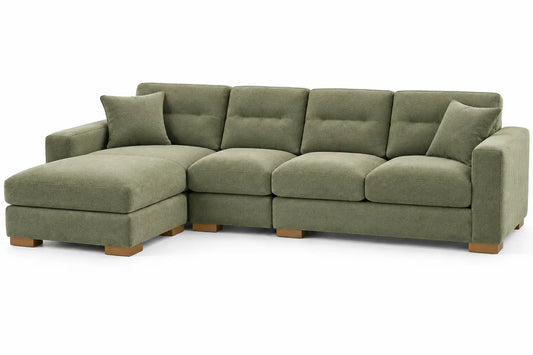 Canapé d'angle à méridienne gauche et coussins séparés, vert