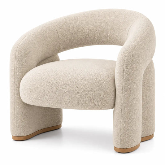 Fauteuil arrondi à dossier ouvert et pieds intégrés, blanc cassé