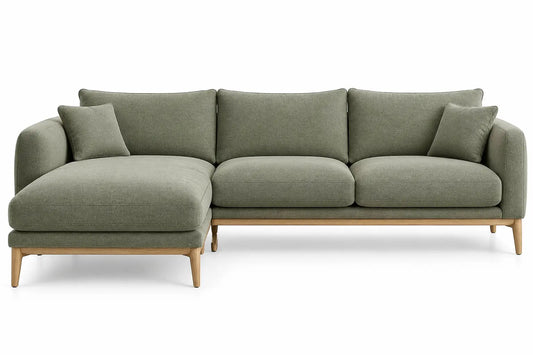 Canapé d'angle à méridienne gauche et structure beige, vert